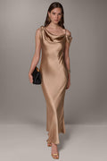ASYMMETRIC COWL NECK GOWN