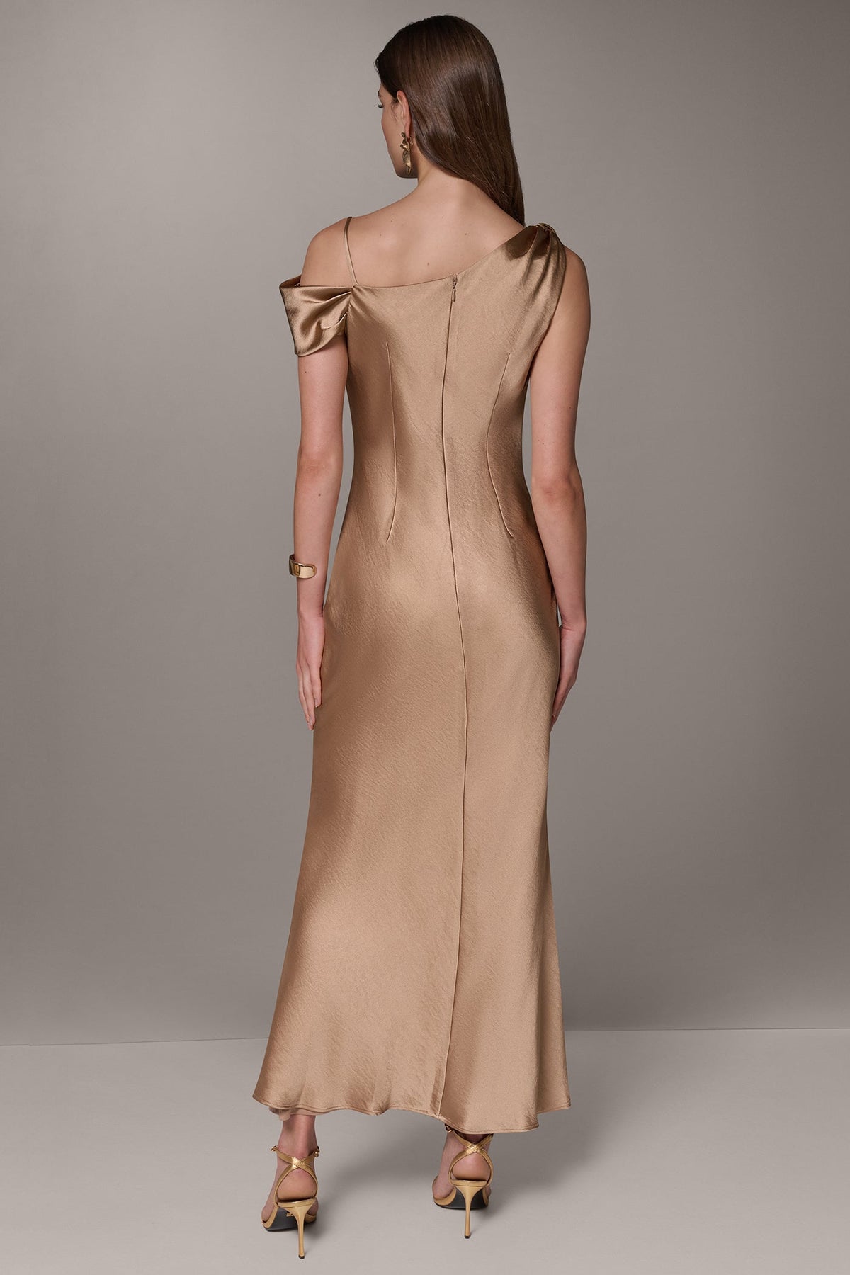 ASYMMETRIC COWL NECK GOWN