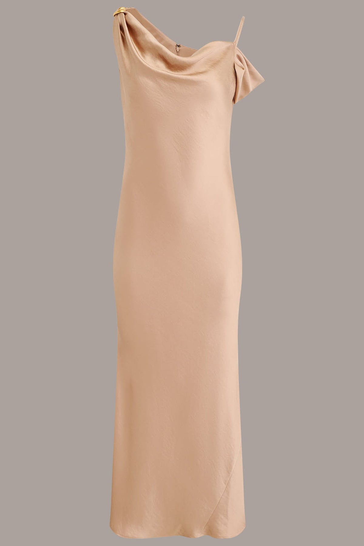 ASYMMETRIC COWL NECK GOWN