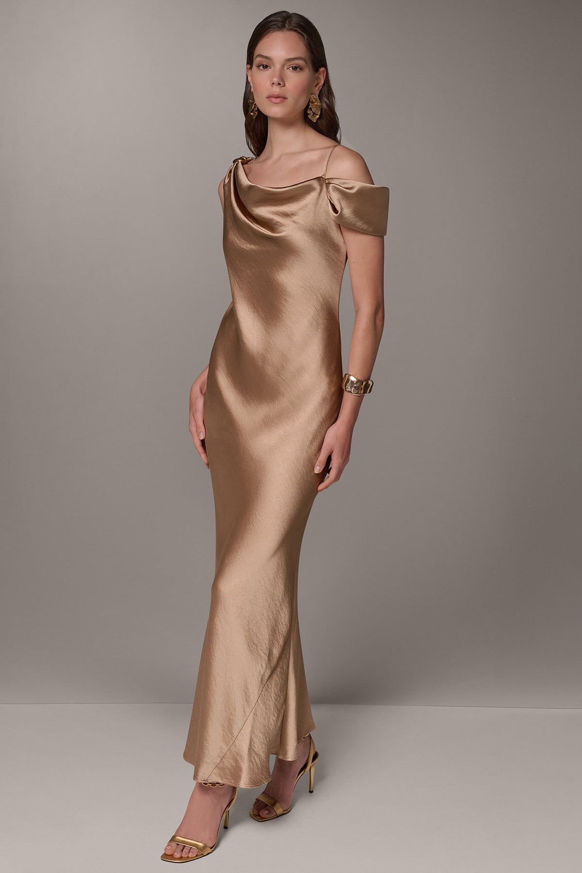 ASYMMETRIC COWL NECK GOWN