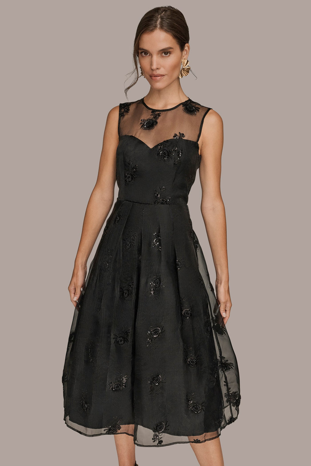 ILLUSION SWEETHEART NECK MIDI DRESS