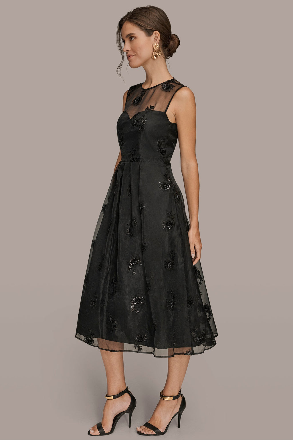 ILLUSION SWEETHEART NECK MIDI DRESS