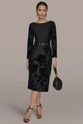 BELTED FLOCKED FLORAL MIDI SHEATH