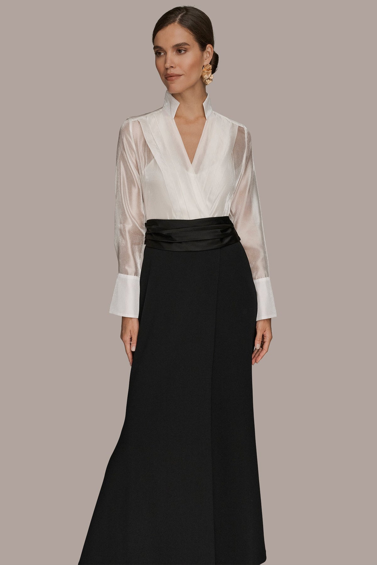 LAYERED WRAP-EFFECT GOWN