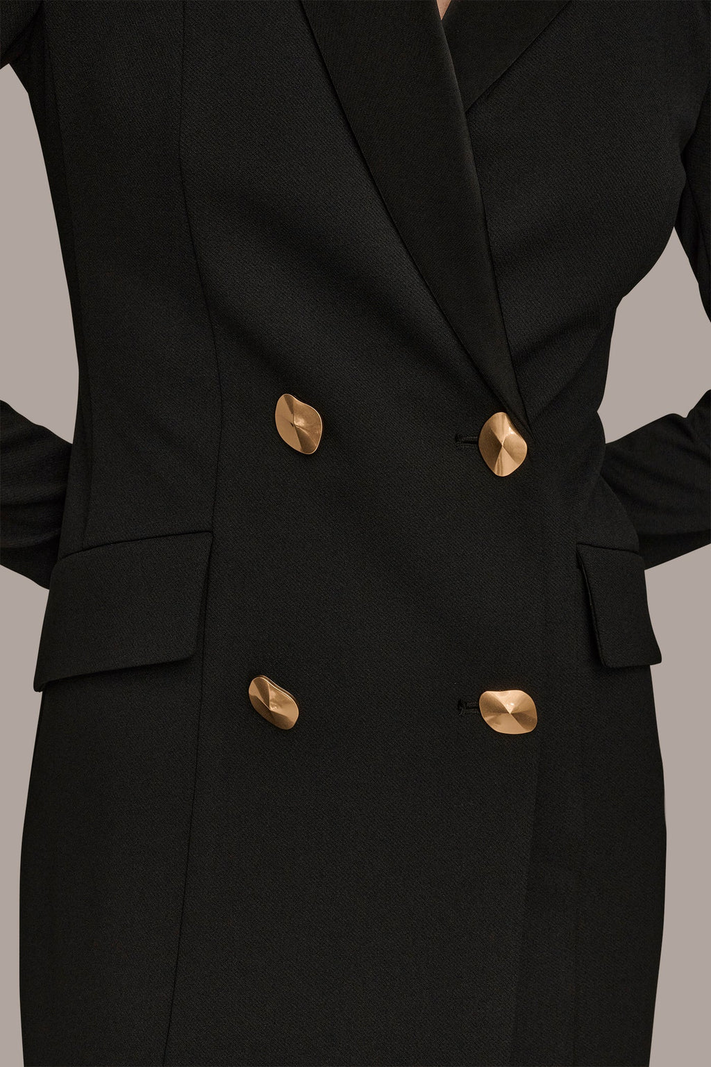 DOUBLE-BREASTED SATIN-TRIMMED MAXI COAT DRESS