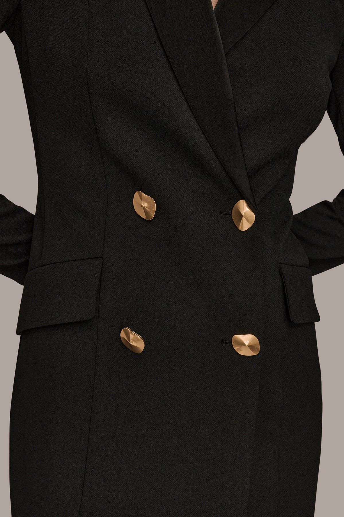 DOUBLE-BREASTED SATIN-TRIMMED MAXI COAT DRESS