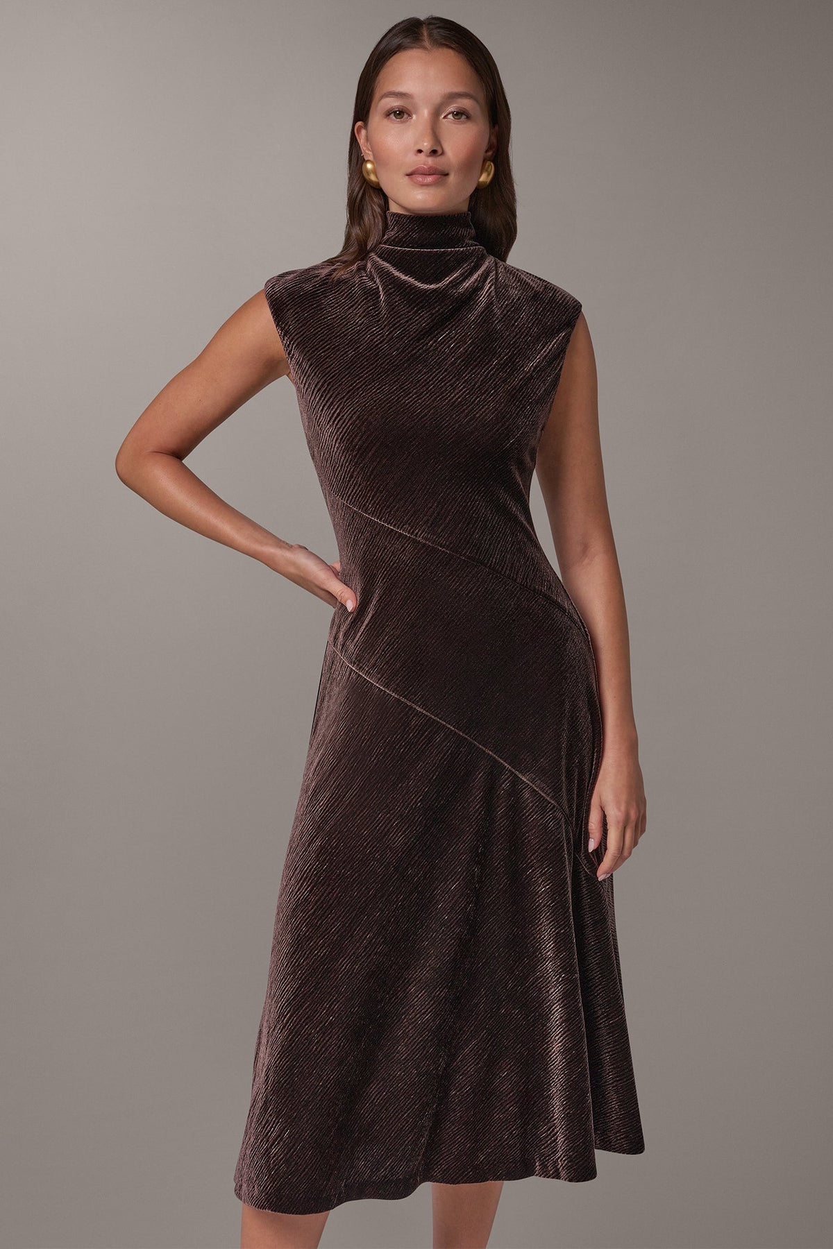 VELVET MOCK NECK MIDI DRESS