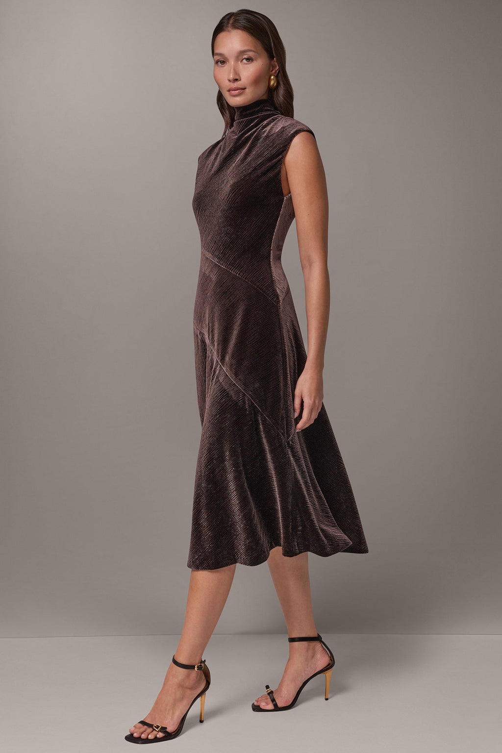 VELVET MOCK NECK MIDI DRESS