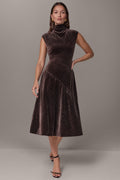 VELVET MOCK NECK MIDI DRESS