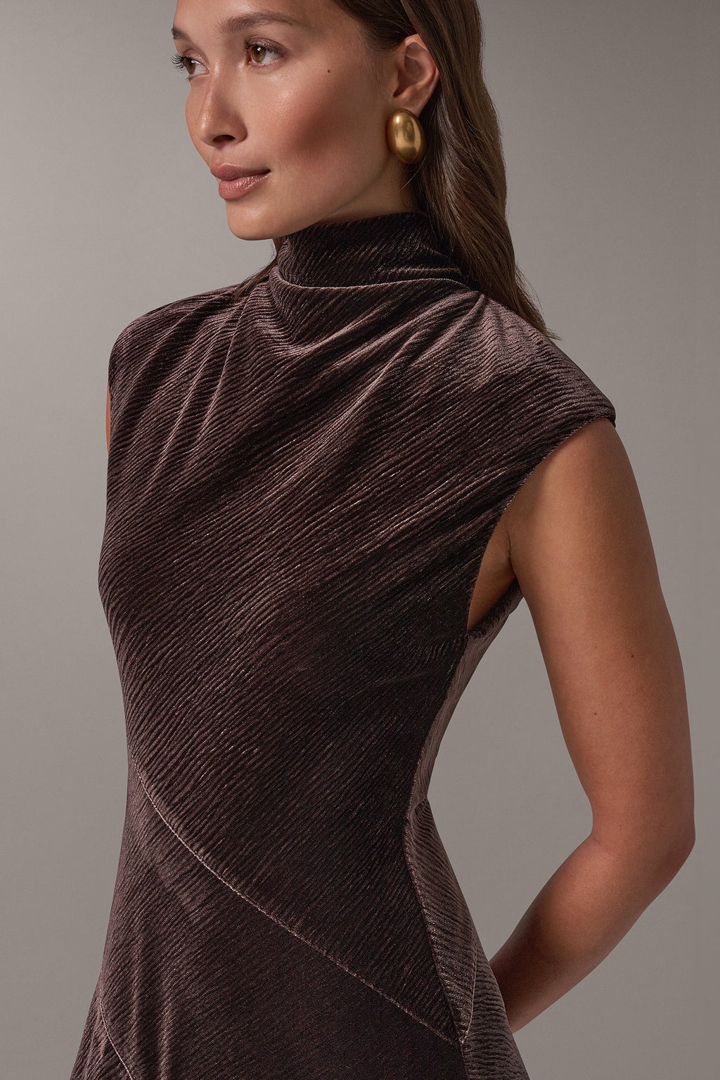 VELVET MOCK NECK MIDI DRESS