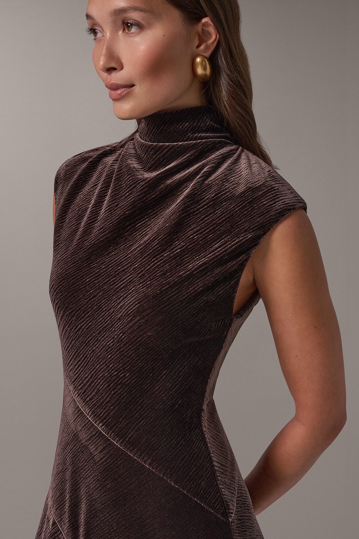 VELVET MOCK NECK MIDI DRESS