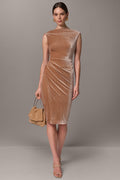 CRINKLE VELVET MIDI SHEATH DRESS