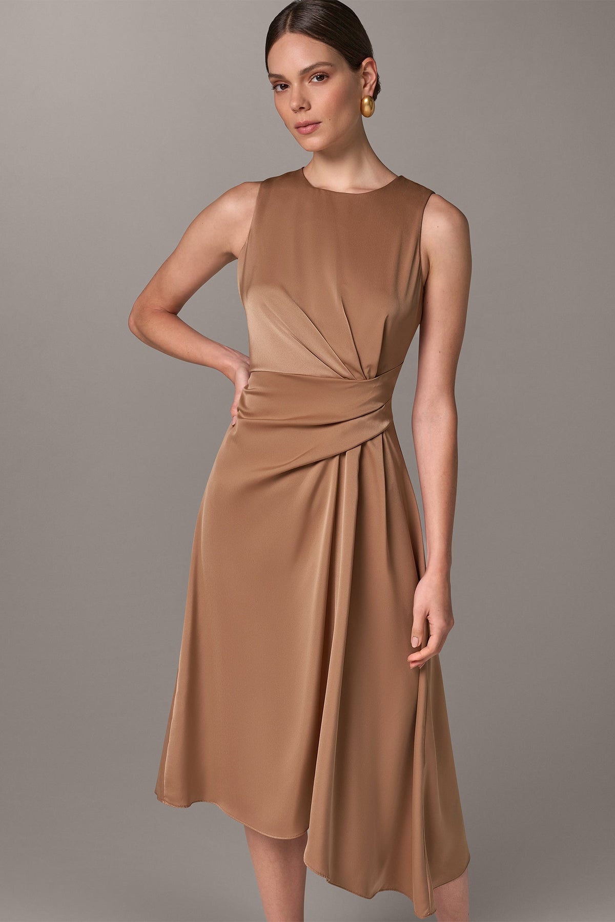 SATIN WRAP-EFFECT MIDI DRESS