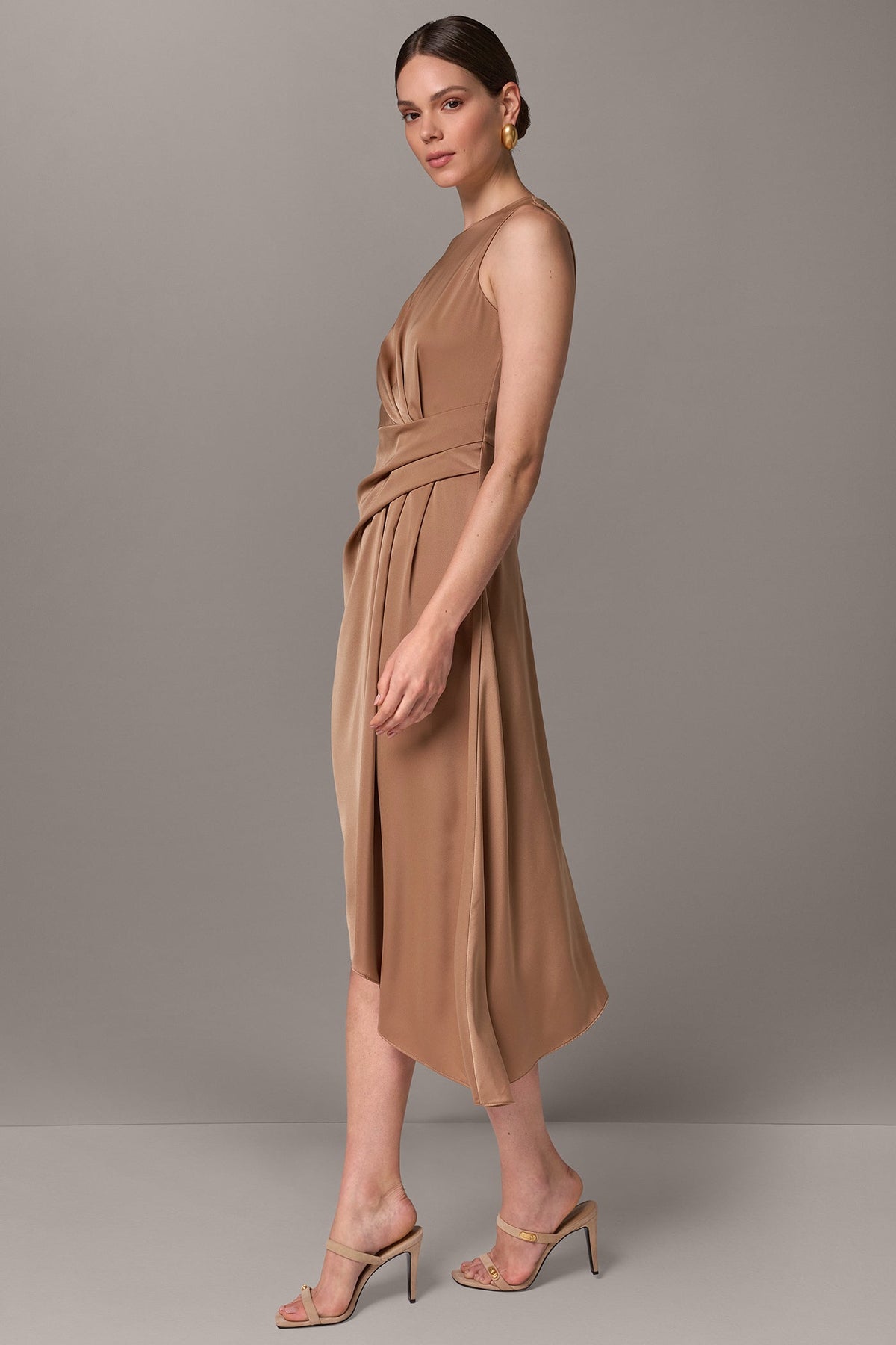 SATIN WRAP-EFFECT MIDI DRESS