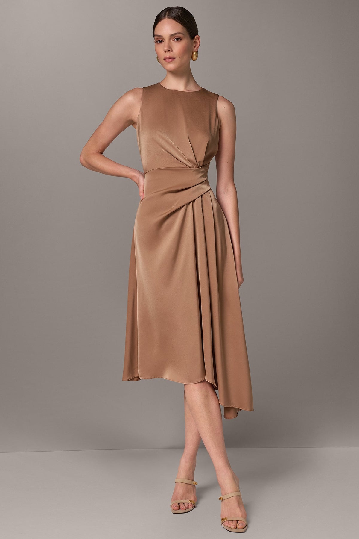 SATIN WRAP-EFFECT MIDI DRESS