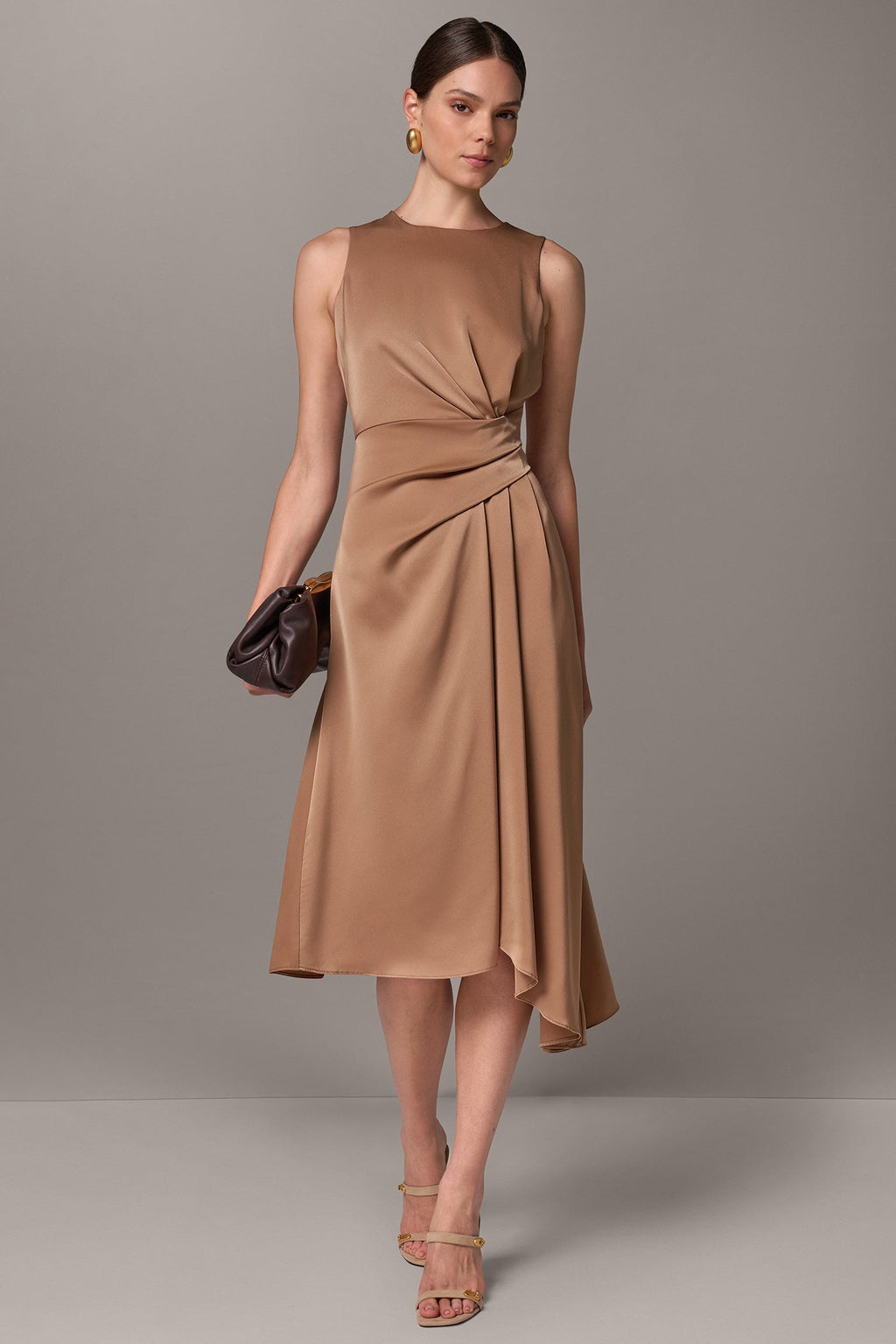 SATIN WRAP-EFFECT MIDI DRESS