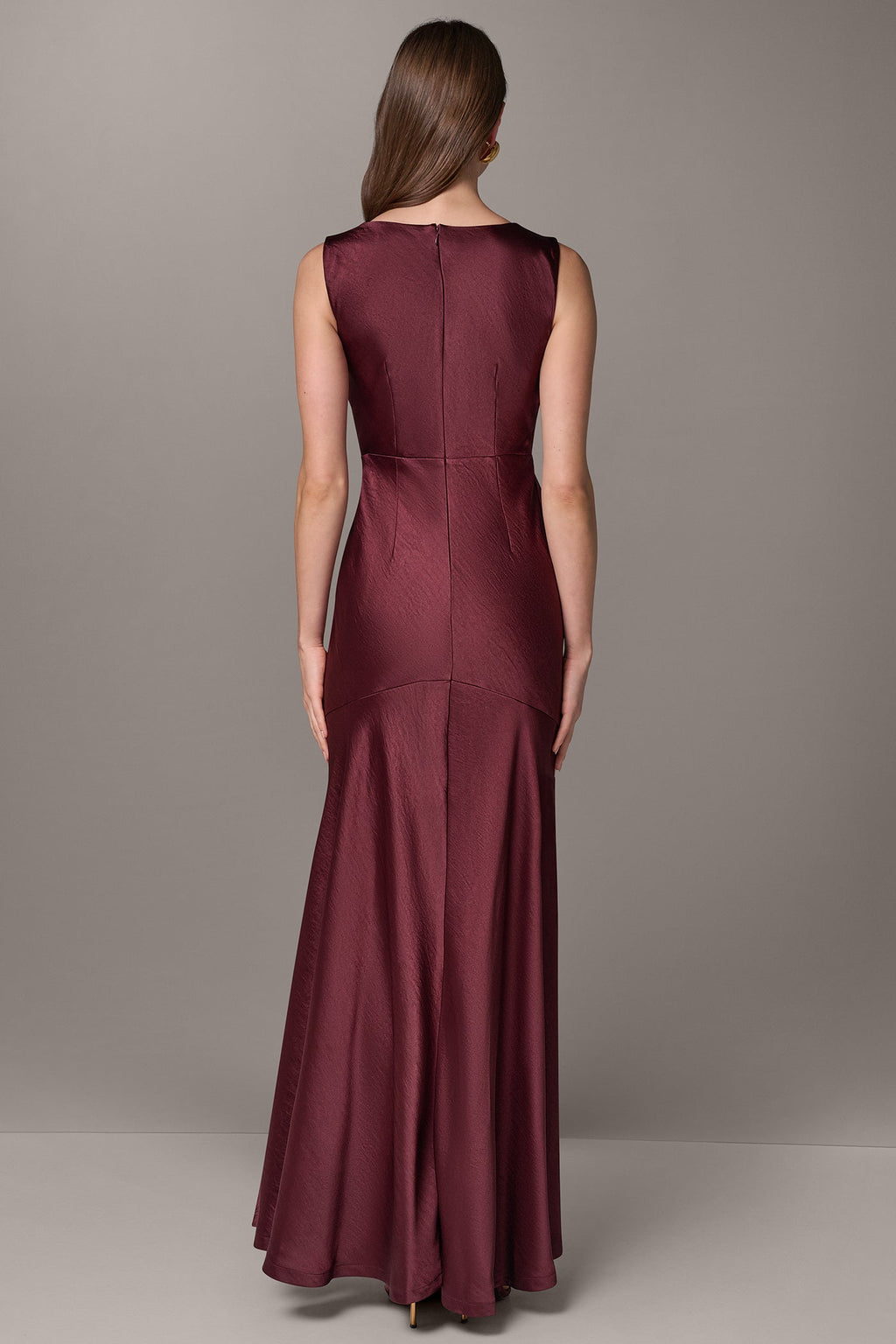 SATIN COWL NECK RUFFLE GOWN
