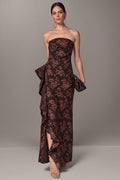 FLORAL STRAPLESS RUFFLE GOWN