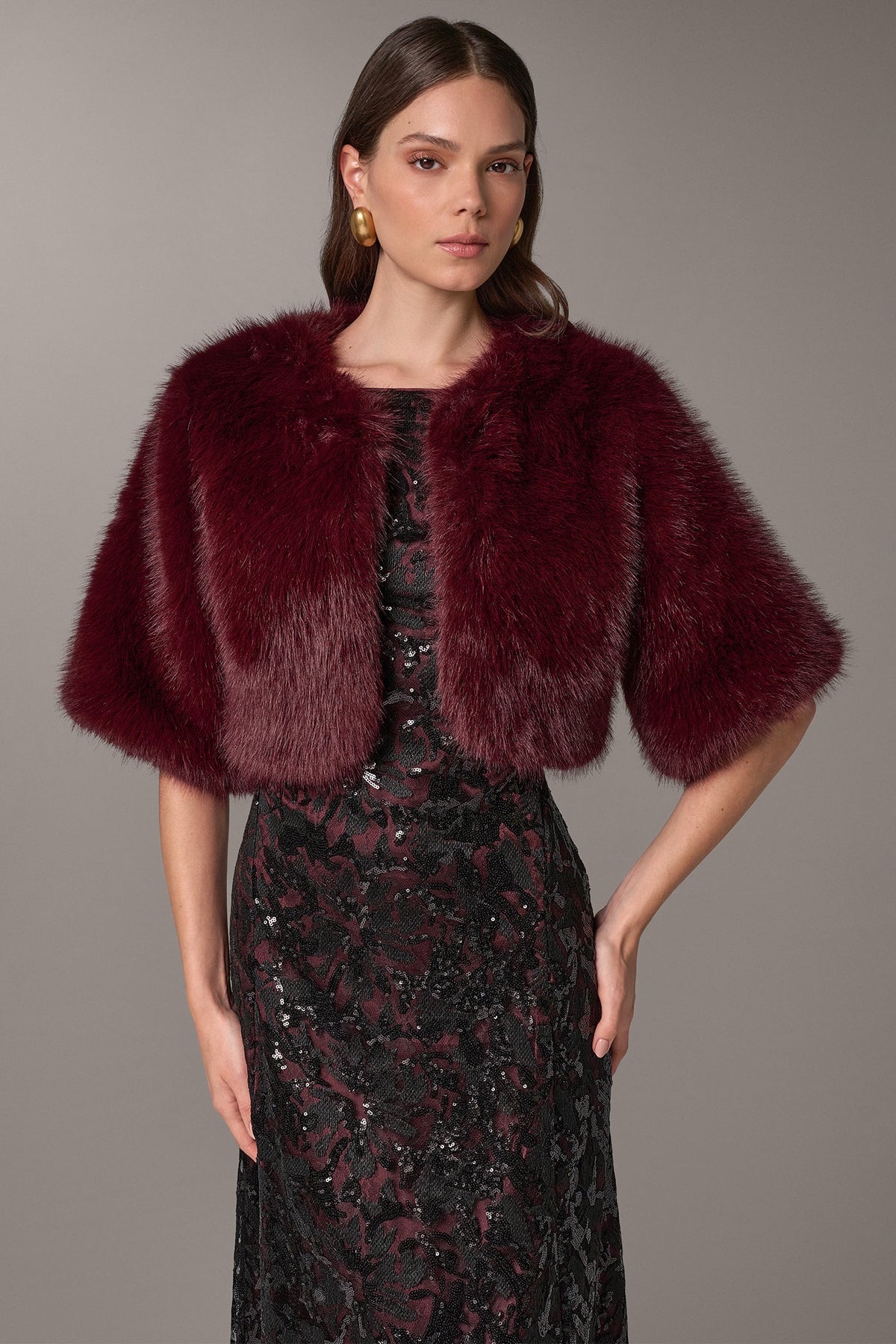 FAUX FUR OPEN FRONT SHRUG