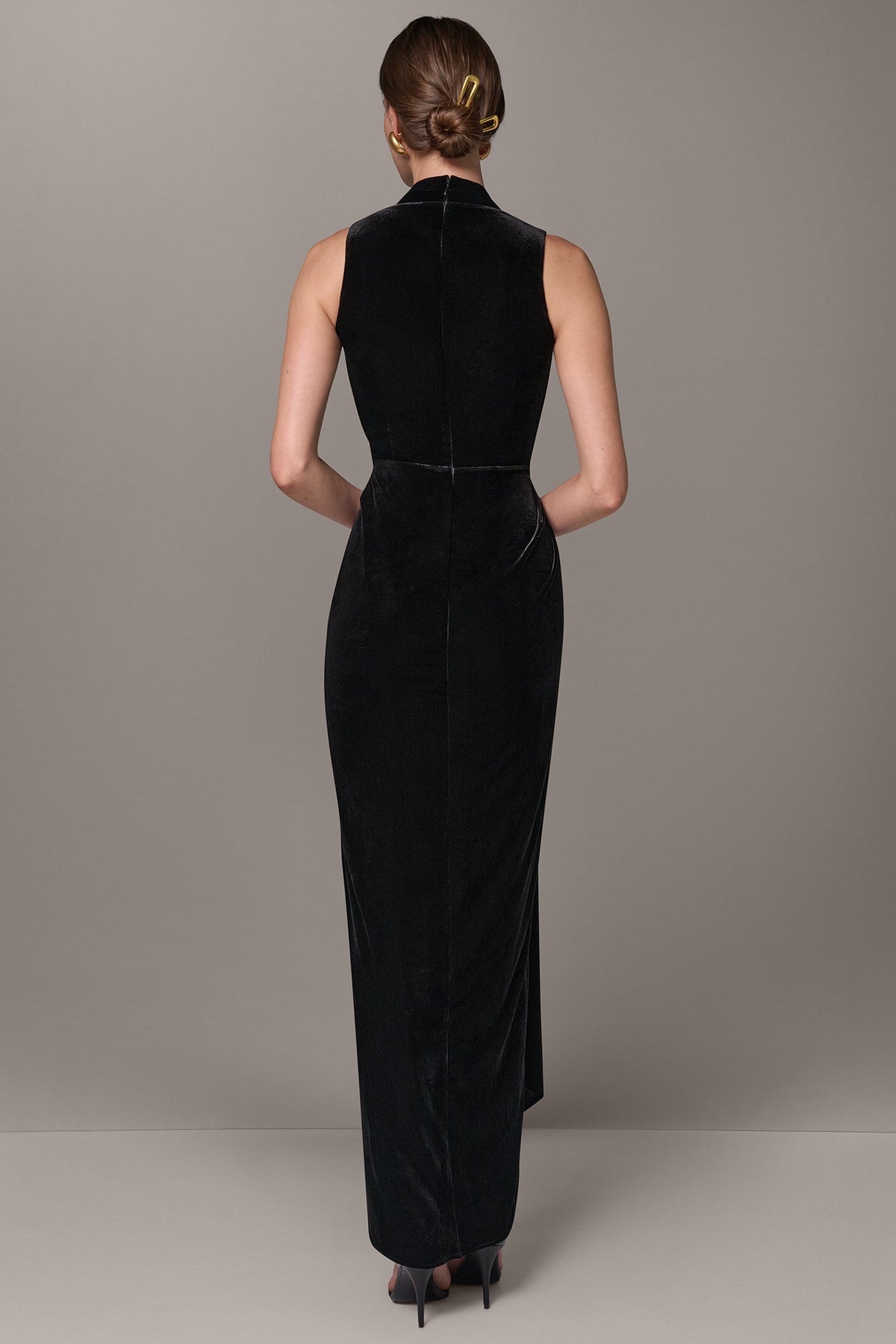 VELVET WRAP EFFECT MAXI DRESS