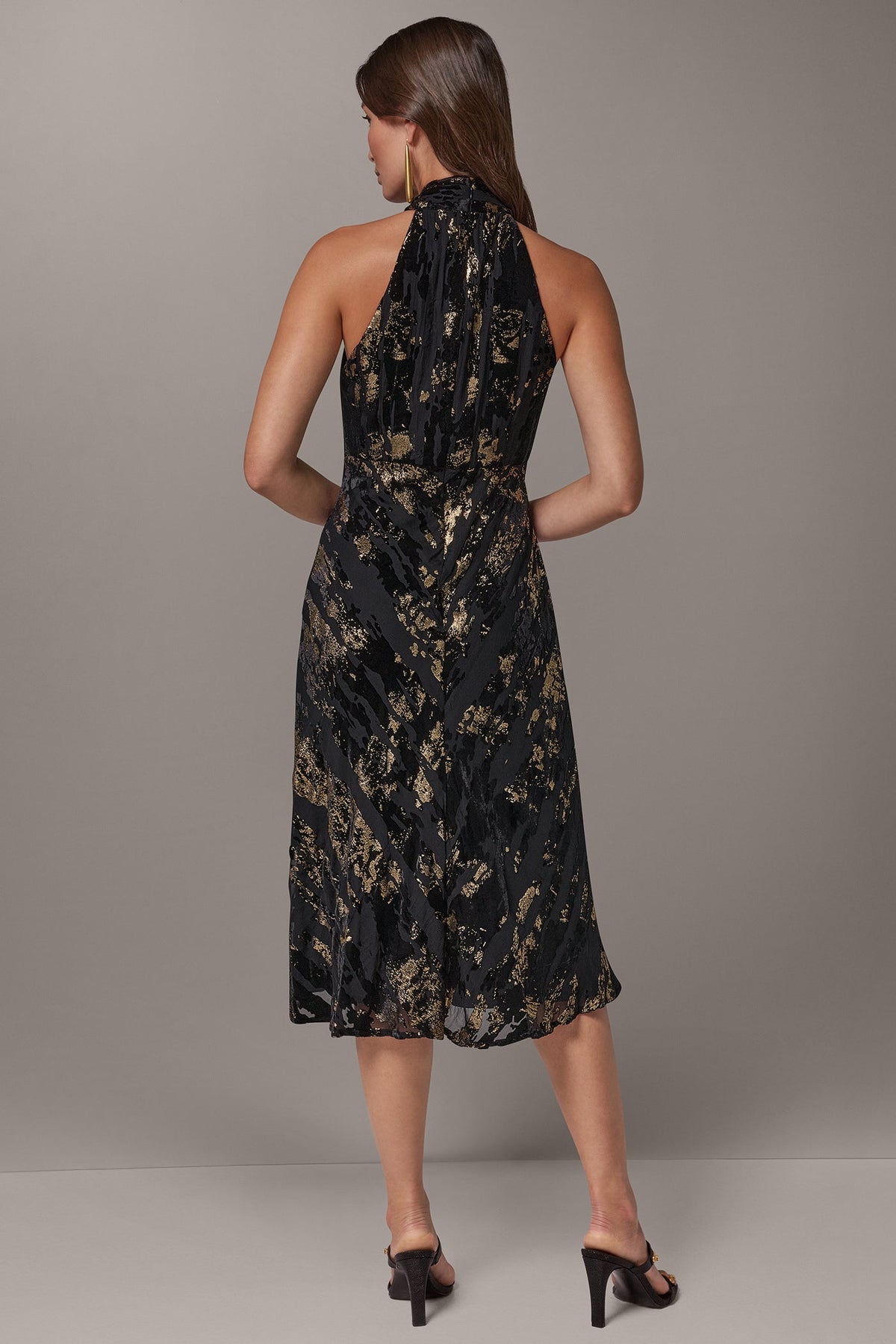 CROSS FRONT HALTER MIDI DRESS