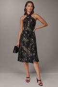 CROSS FRONT HALTER MIDI DRESS