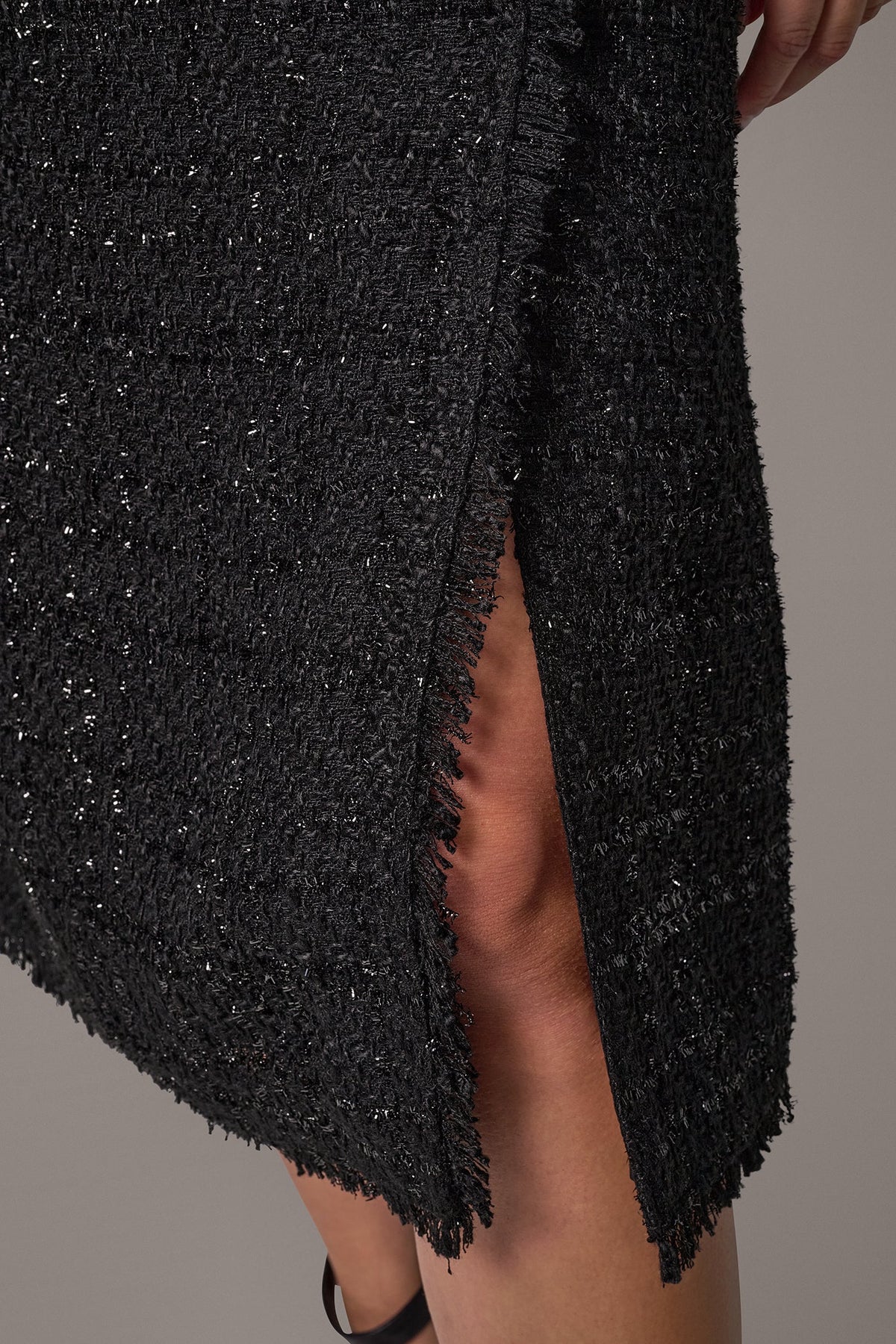 TWEED SPLIT NECK MIDI DRESS
