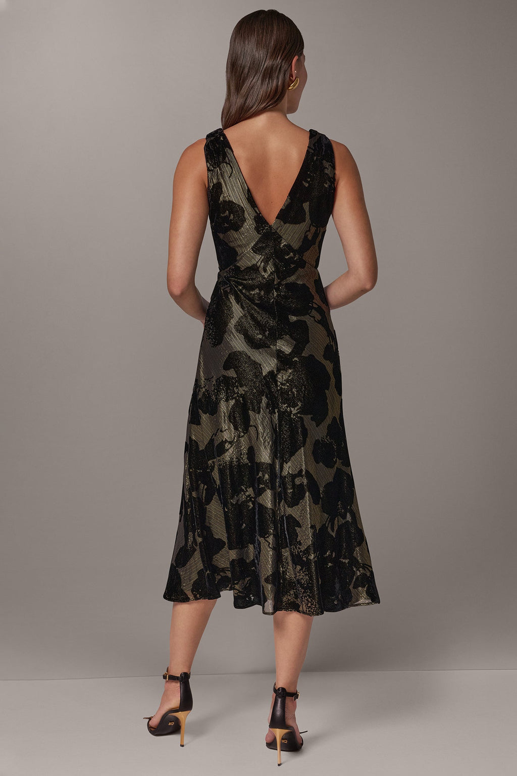 FLORAL BURNOUT VELVET MIDI DRESS