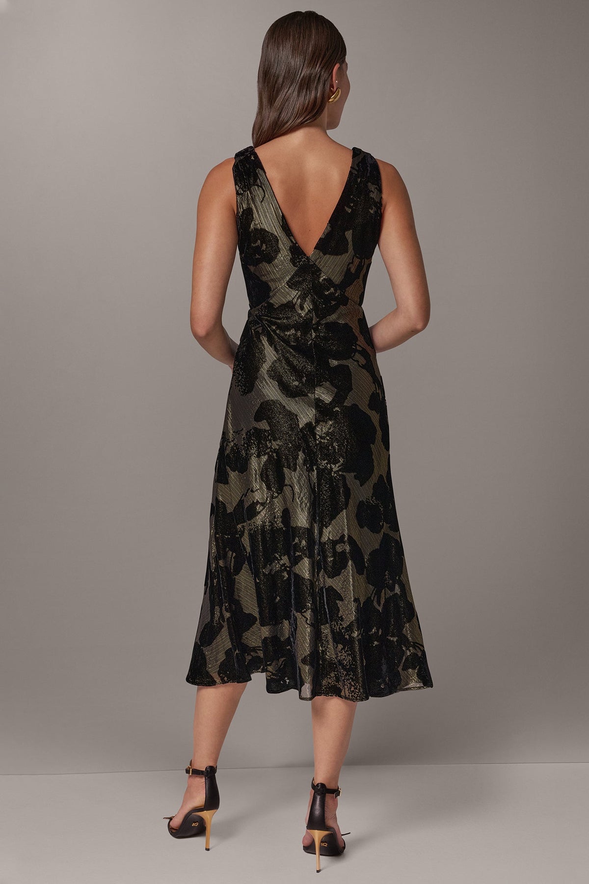 FLORAL BURNOUT VELVET MIDI DRESS