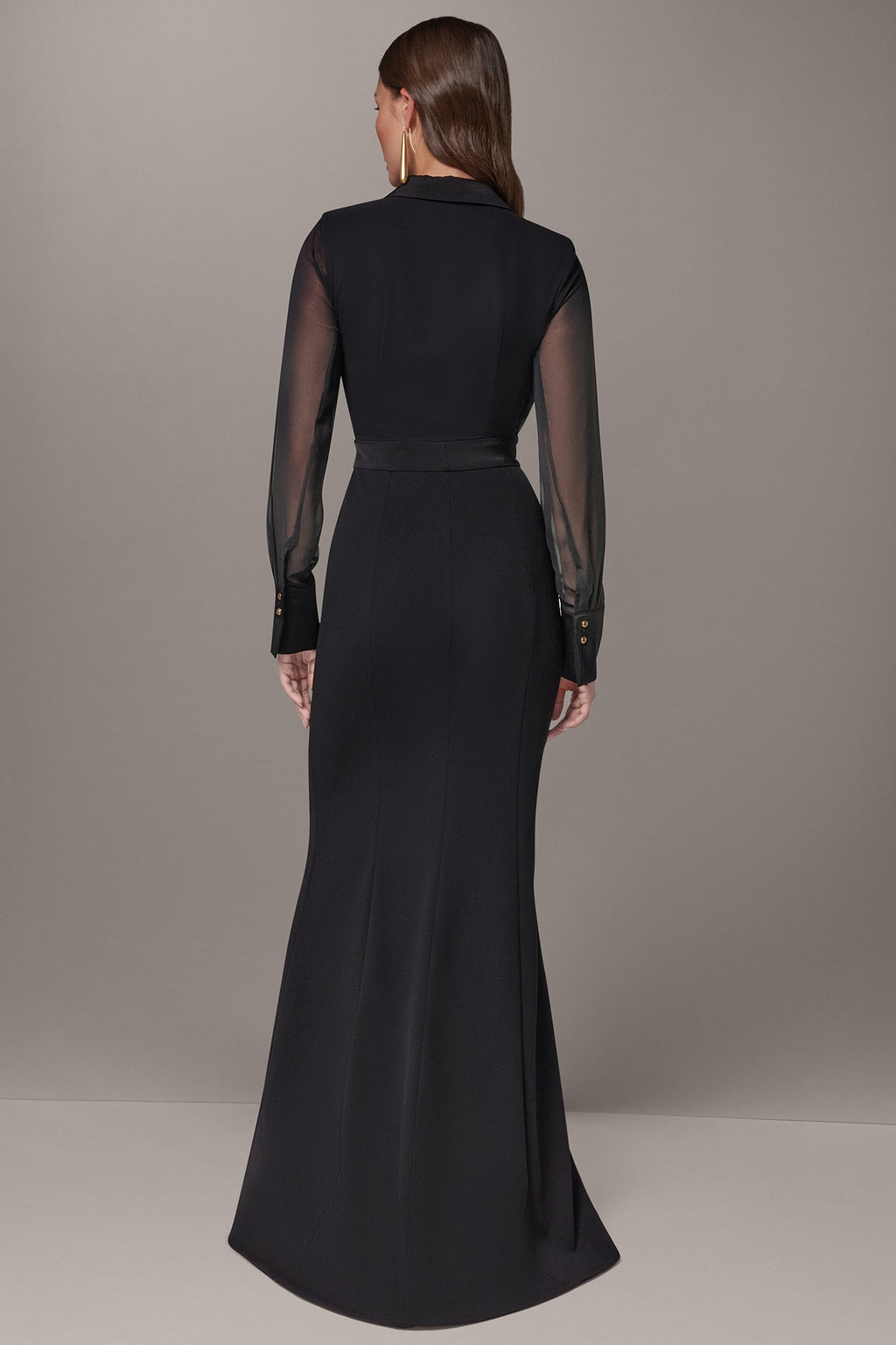 WRAP-EFFECT MIXED MEDIA TRUMPET GOWN