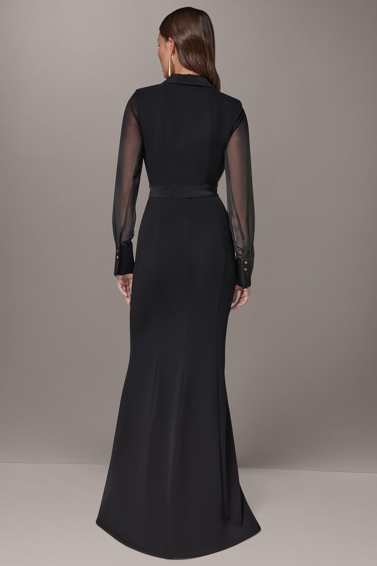 WRAP-EFFECT MIXED MEDIA TRUMPET GOWN