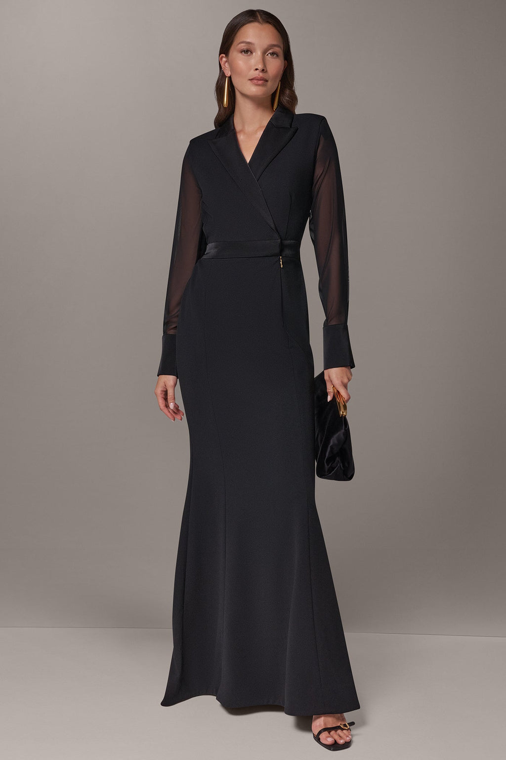 WRAP-EFFECT MIXED MEDIA TRUMPET GOWN