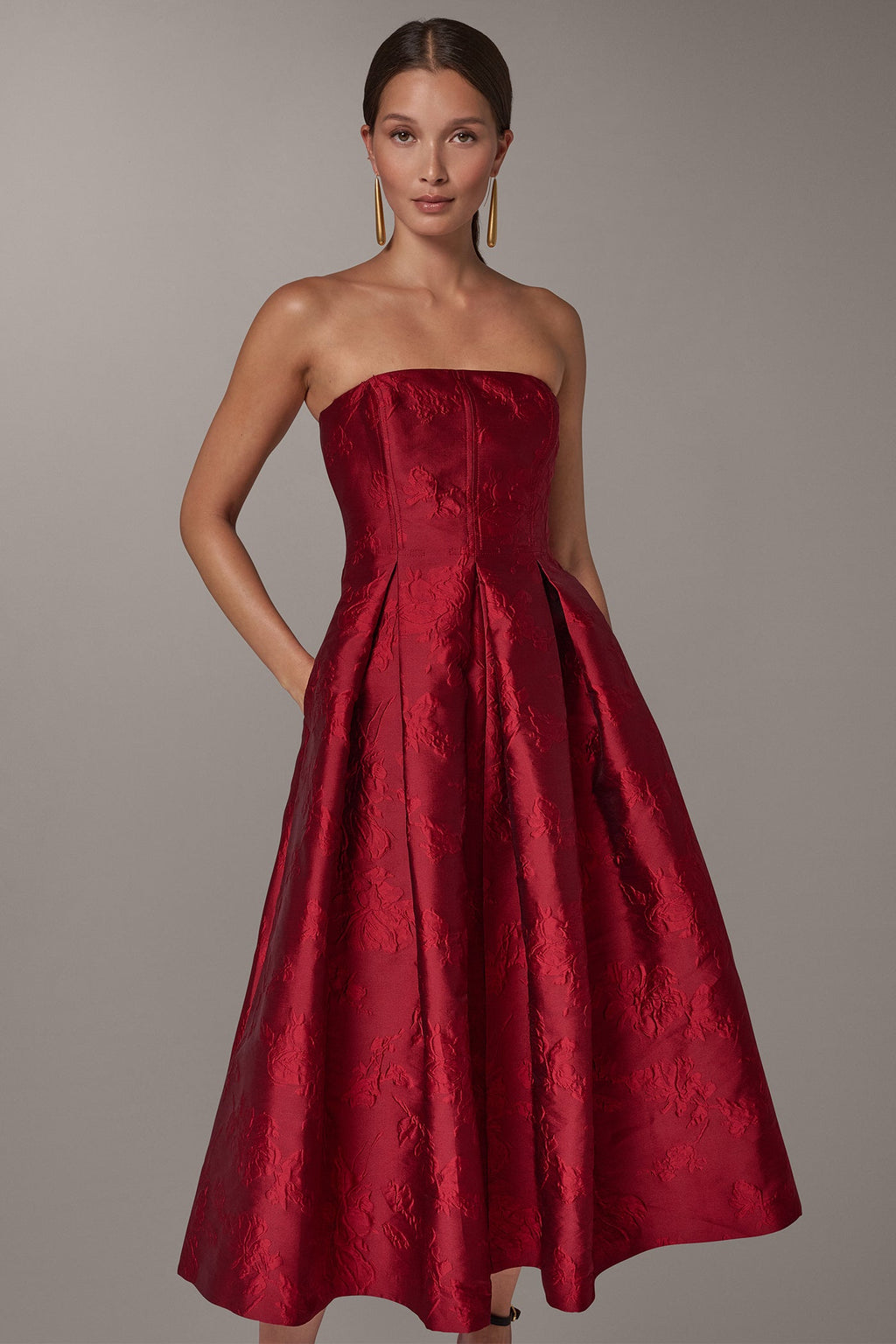 STRAPLESS BROCADE DRESS