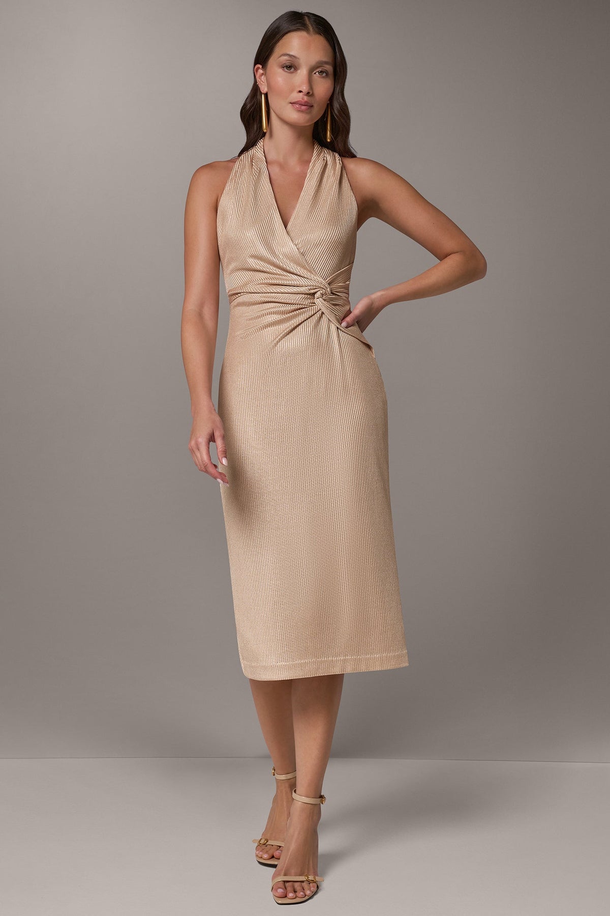 TWIST WAIST MIDI HALTER DRESS