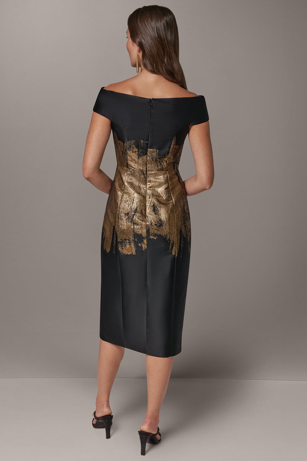 OFF THE SHOULDER BRUSHSTROKE MIDI SHEATH