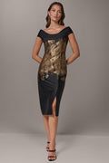OFF THE SHOULDER BRUSHSTROKE MIDI SHEATH