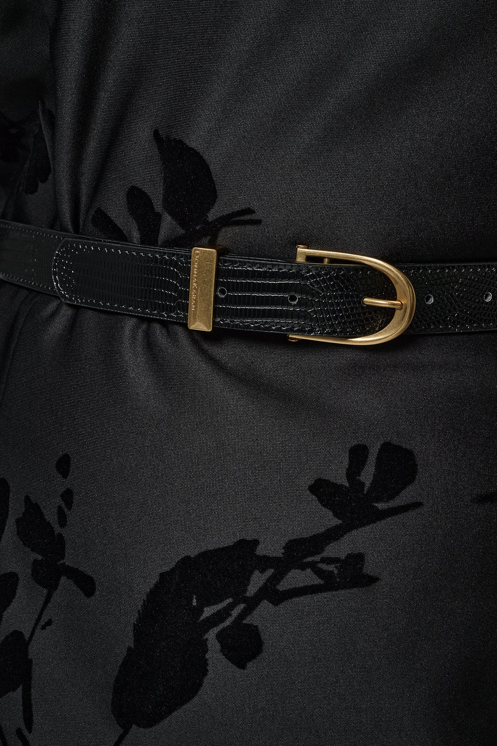 BELTED FLOCKED FLORAL MIDI SHEATH
