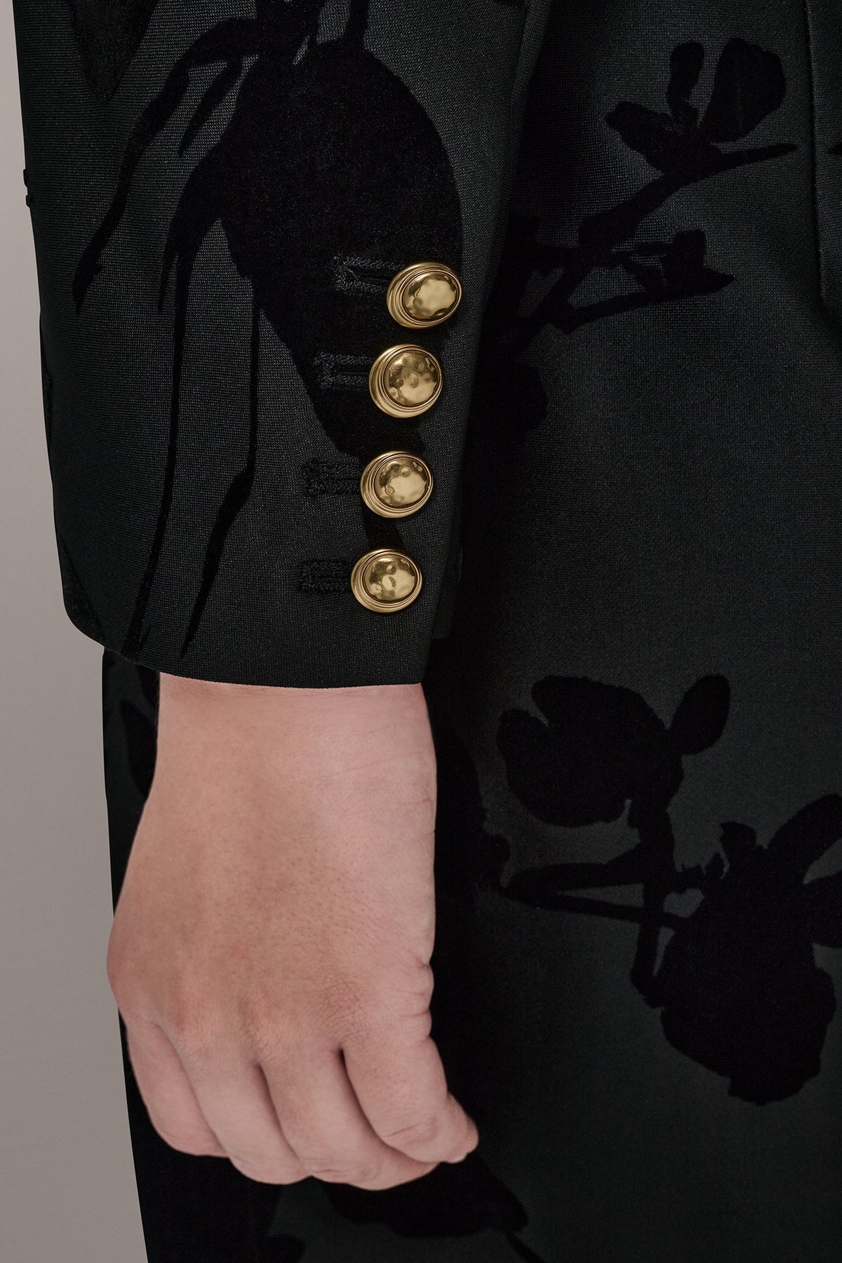 BELTED FLOCKED FLORAL MIDI SHEATH