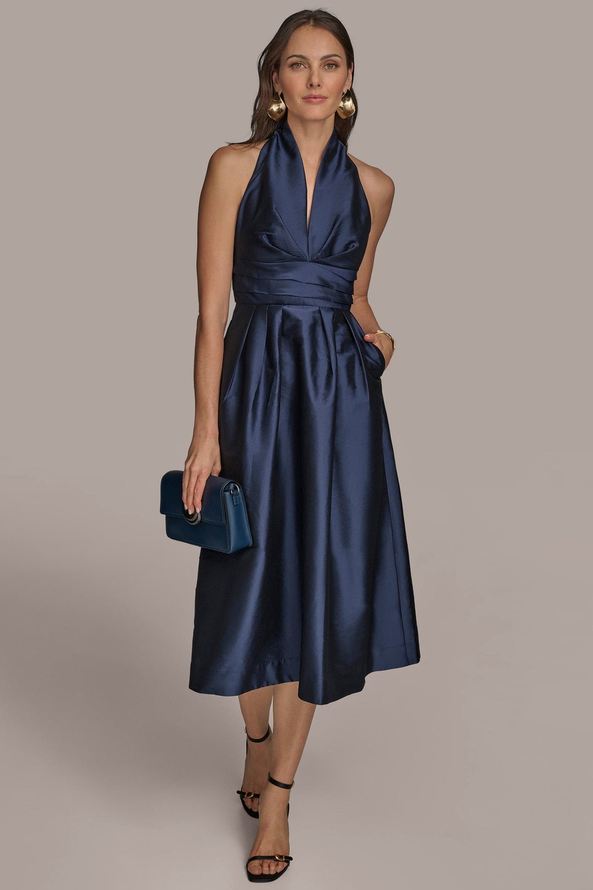 MIDI HALTER FIT AND FLARE DRESS