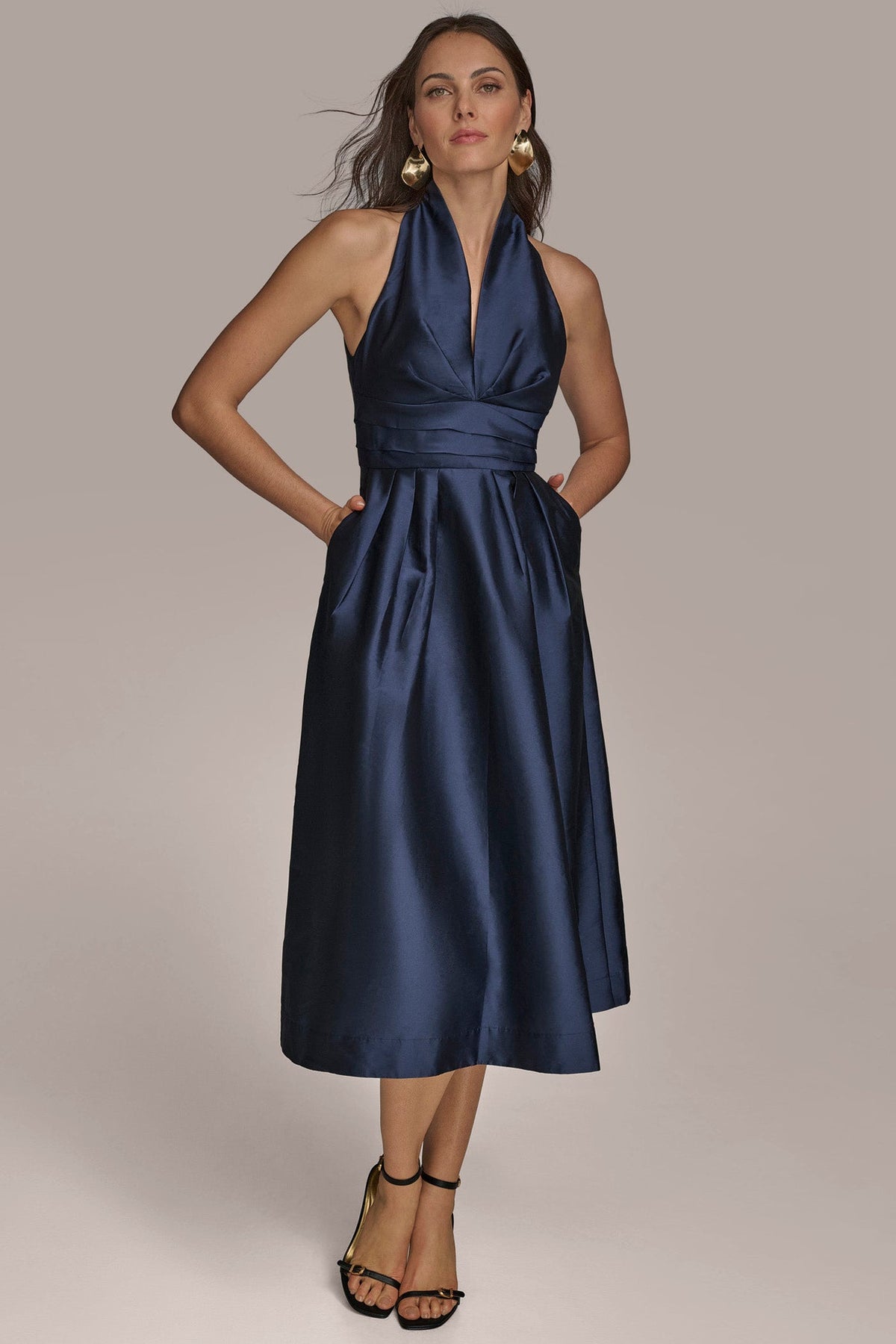 MIDI HALTER FIT AND FLARE DRESS