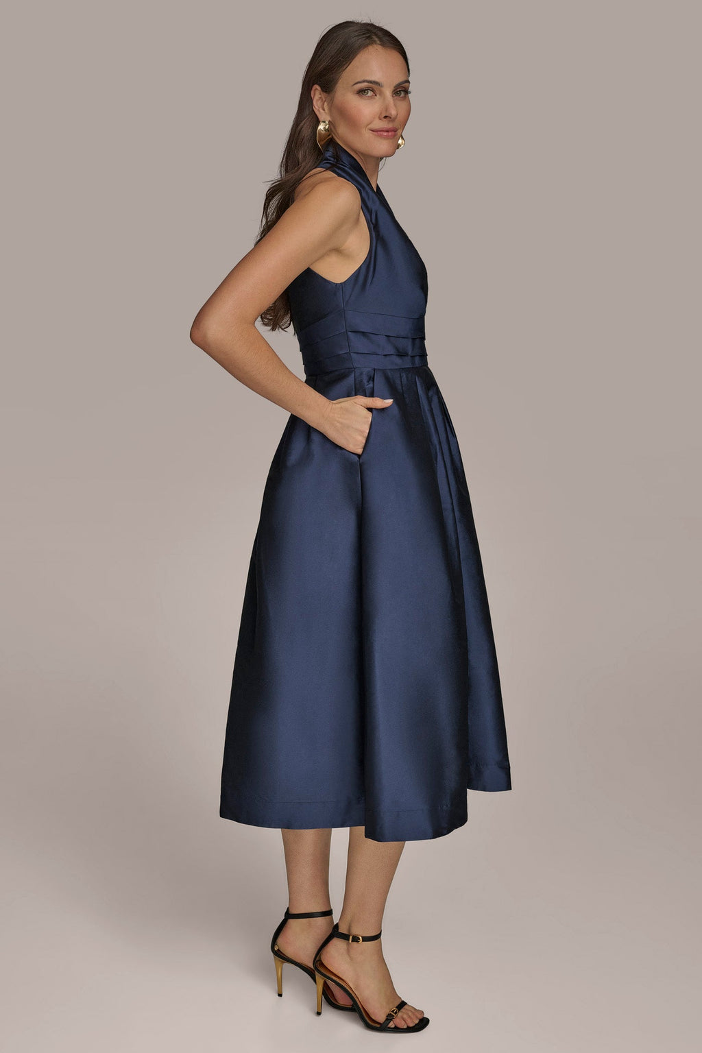 MIDI HALTER FIT AND FLARE DRESS