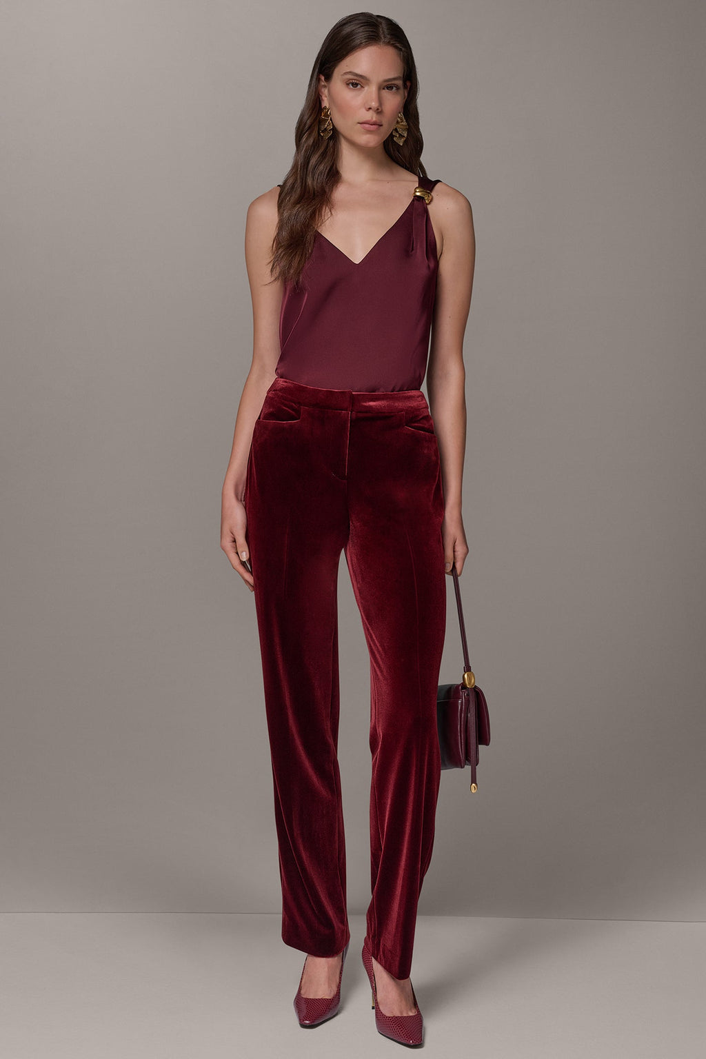 MID-RISE VELVET STRAIGHT-LEG SUIT PANT
