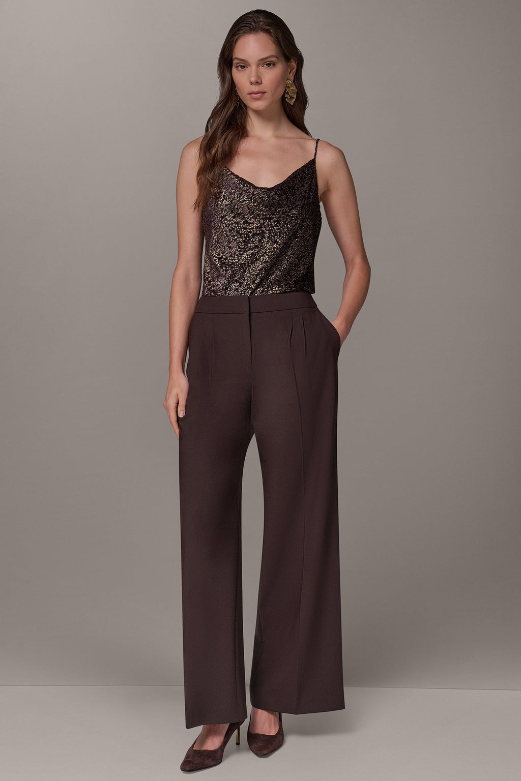 HIGH-RISE PLEATED WIDE-LEG SUIT PANT