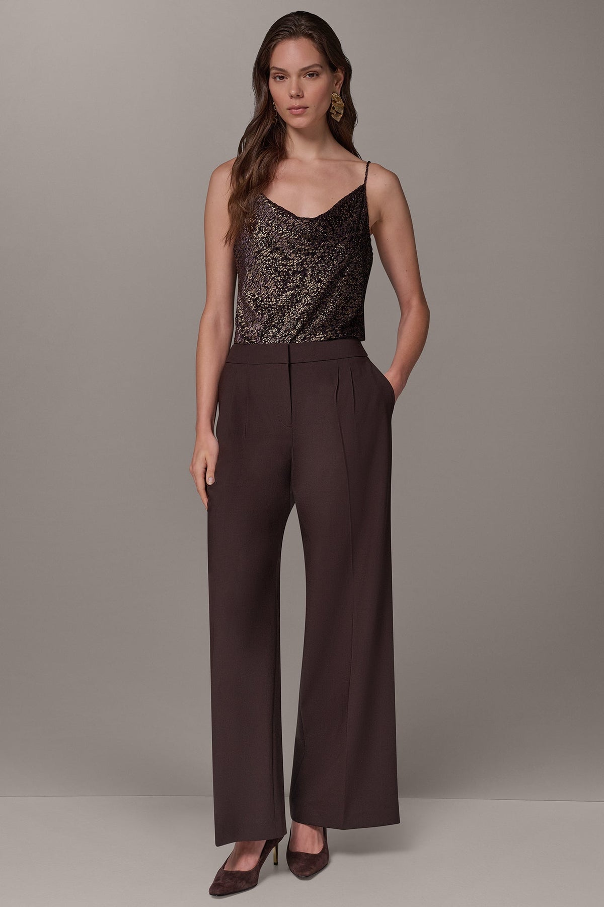 HIGH-RISE PLEATED WIDE-LEG SUIT PANT
