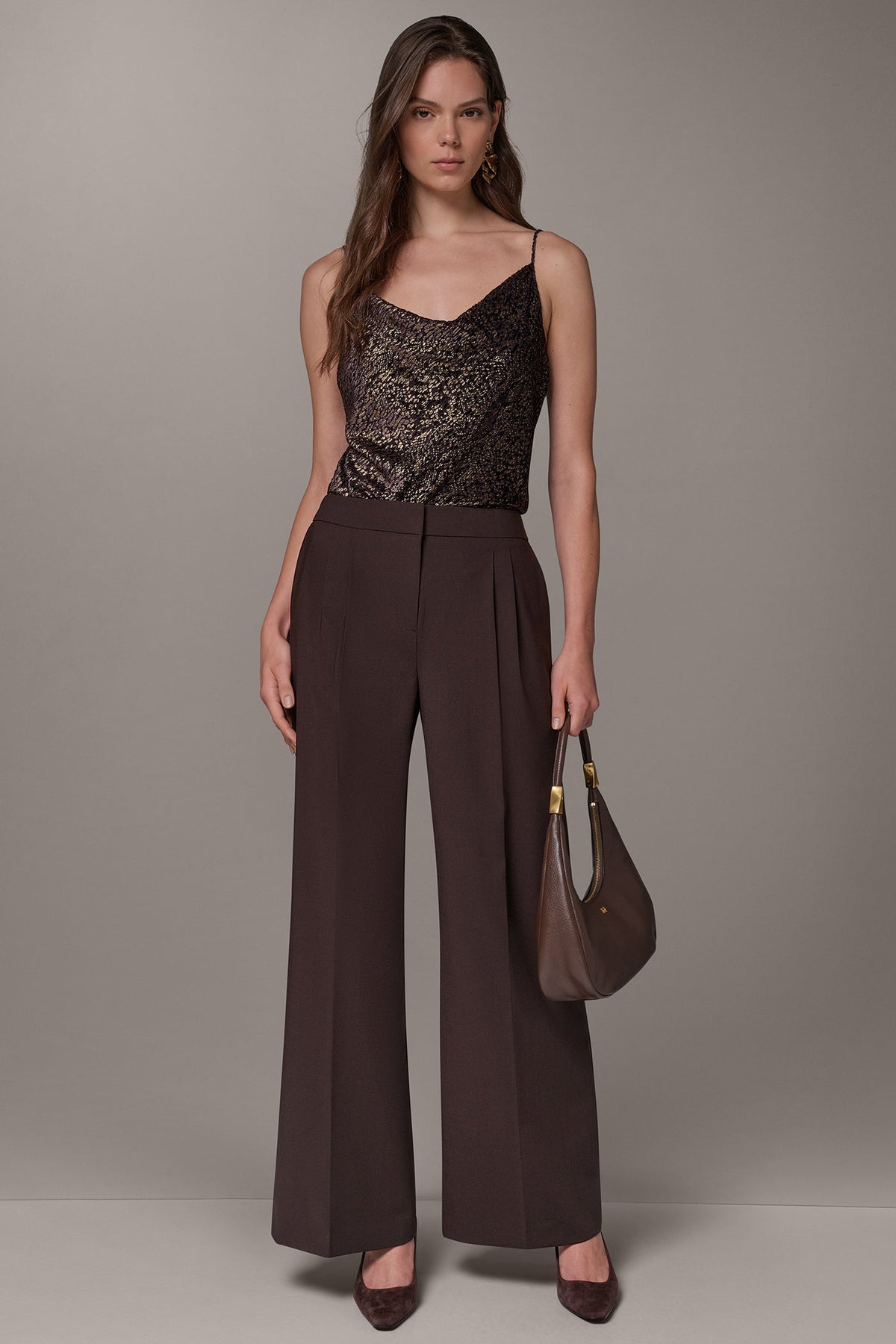 HIGH-RISE PLEATED WIDE-LEG SUIT PANT