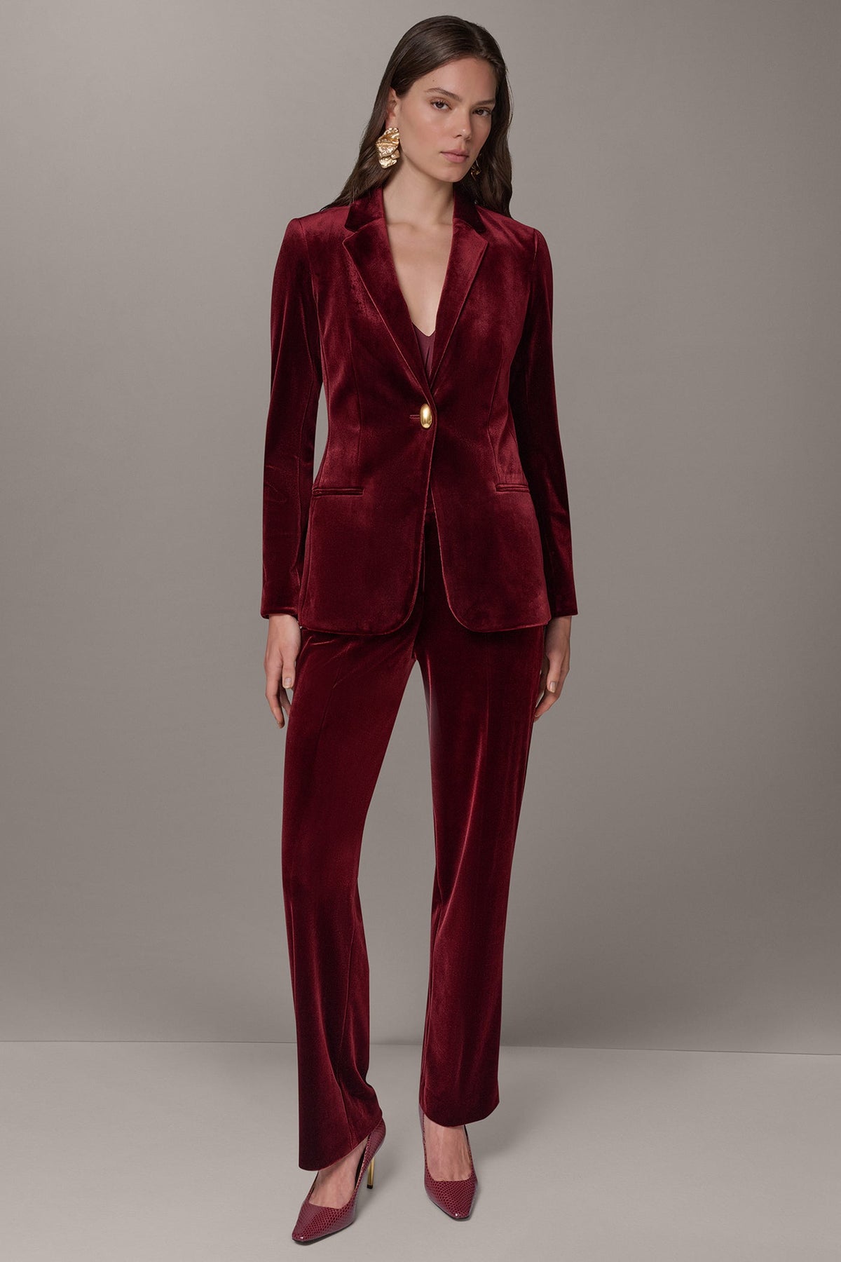VELVET ONE BUTTON SUIT BLAZER
