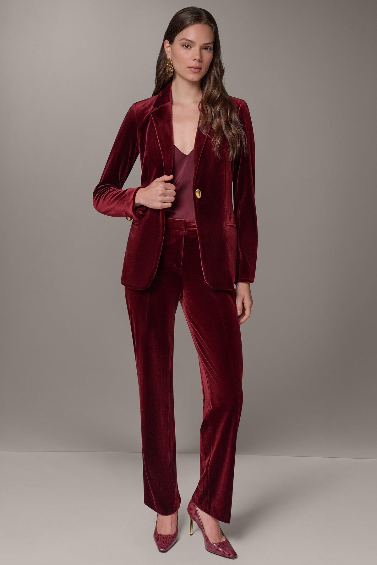 VELVET ONE BUTTON SUIT BLAZER