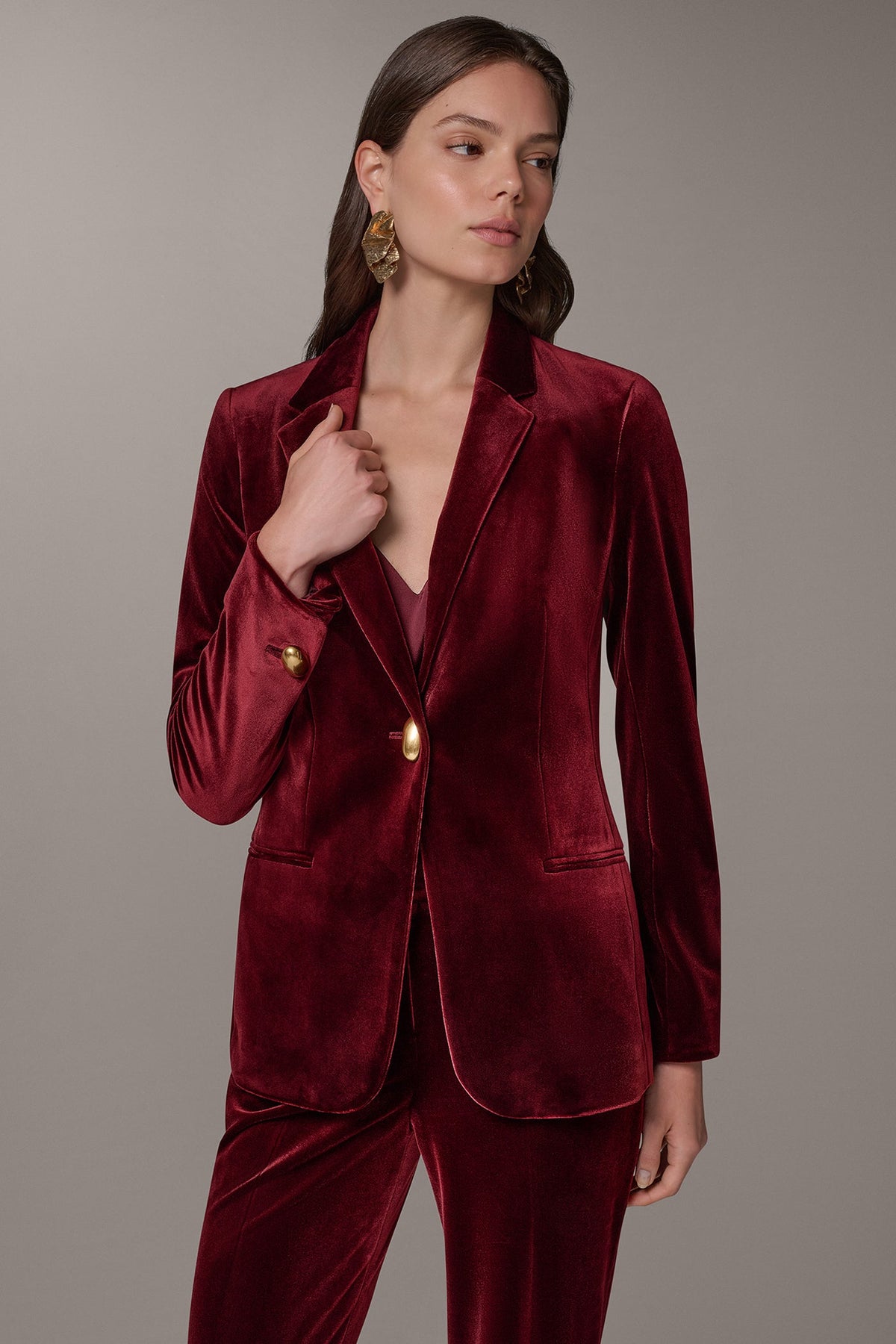 VELVET ONE BUTTON SUIT BLAZER