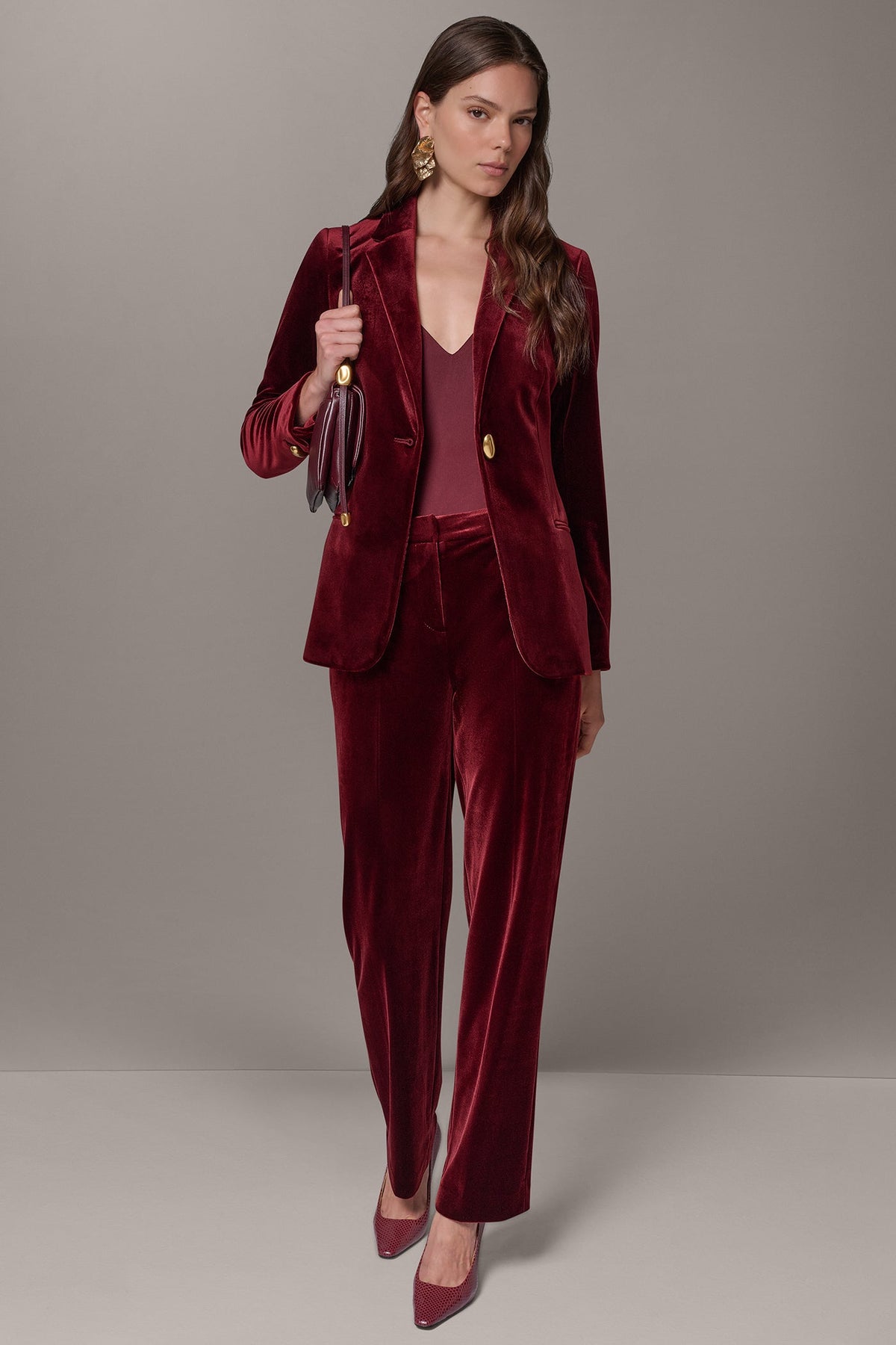 VELVET ONE BUTTON SUIT BLAZER