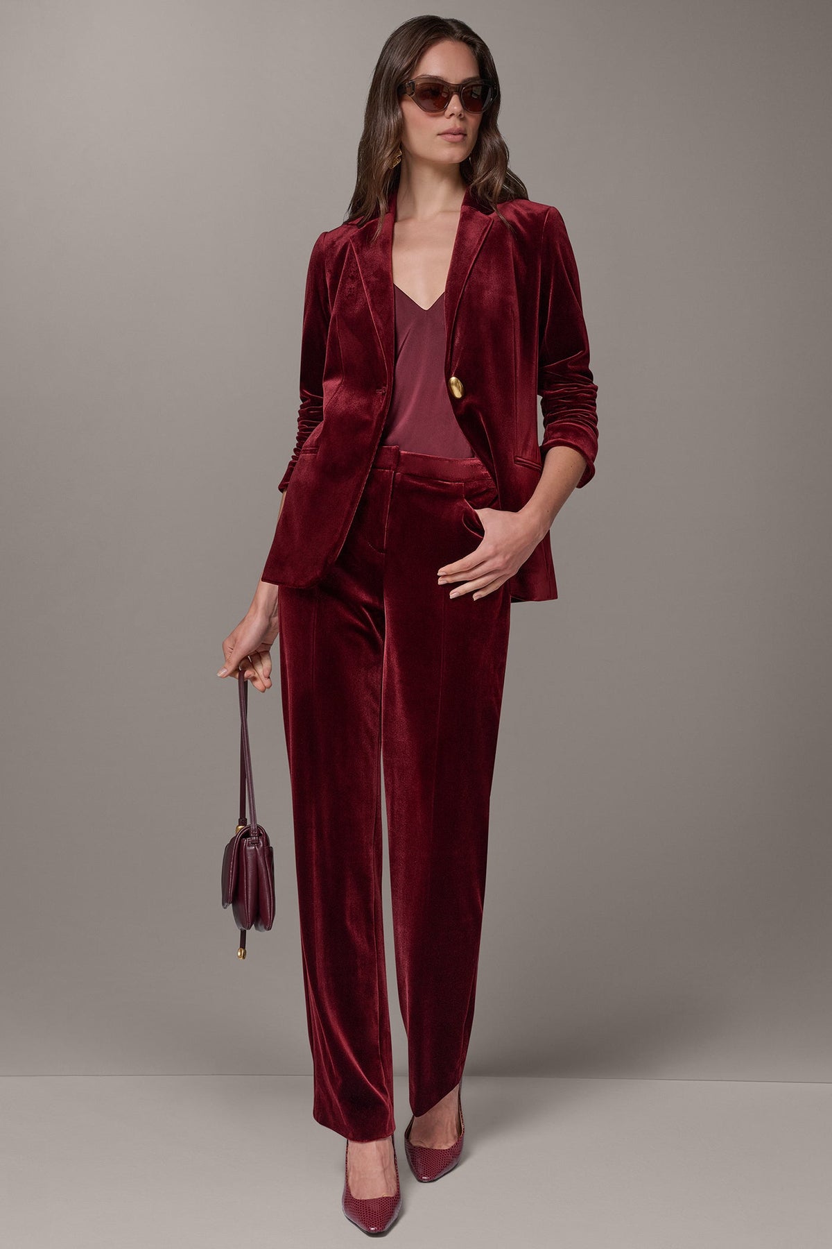 VELVET ONE BUTTON SUIT BLAZER